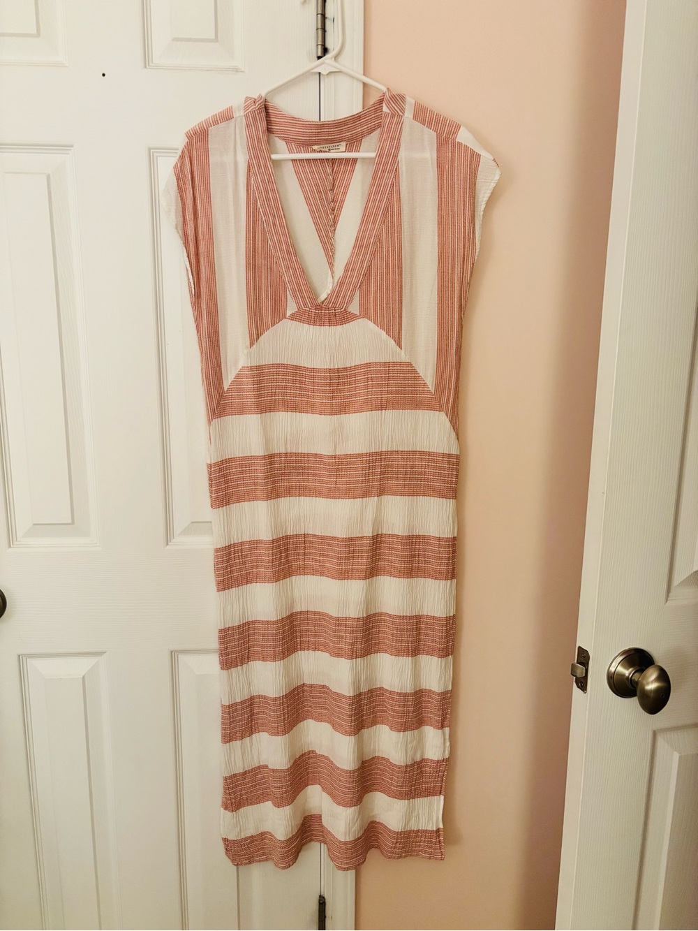 lovestitch Striped V-Neck Dress in Rust and Cream